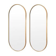 2 Set La Bella Gold Wall Mirror Oval Aluminum Frame Makeup Decor Bathroom Vanity 45x100cm