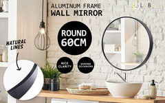 La Bella Black Wall Mirror Round Aluminum Frame Makeup Decor Bathroom Vanity 60cm