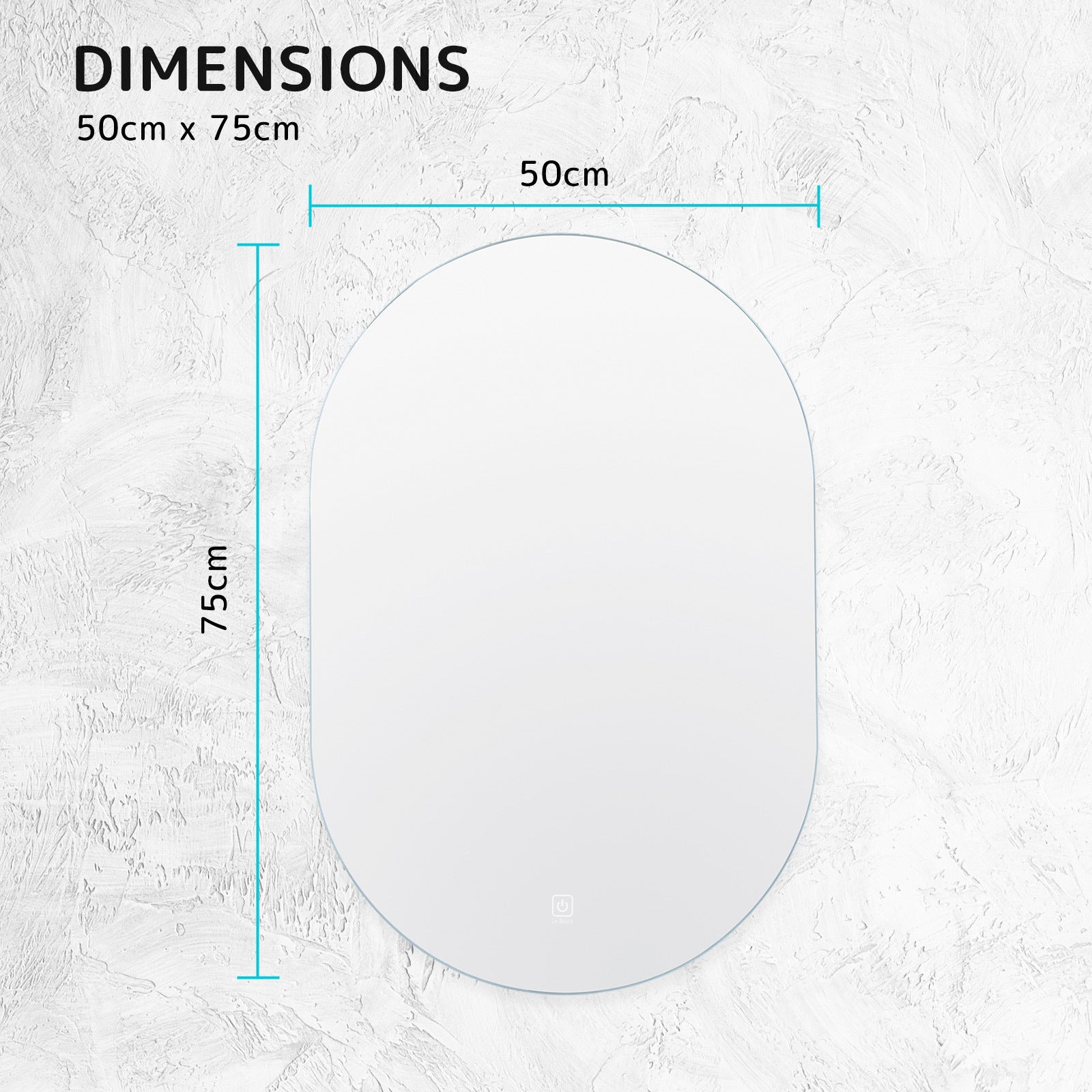 La Bella LED Wall Mirror Oval Touch Anti-Fog Makeup Decor Bathroom Vanity 50 x 75cm