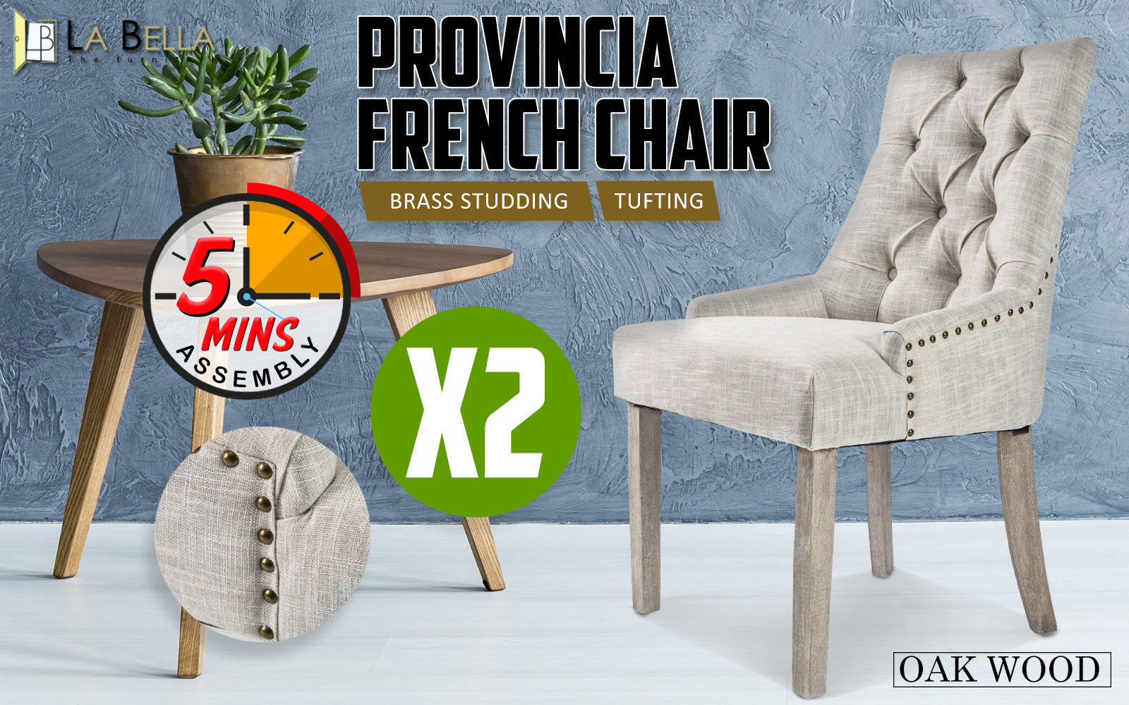 La Bella 2 Set Cream French Provincial Dining Chair Amour Oak Leg