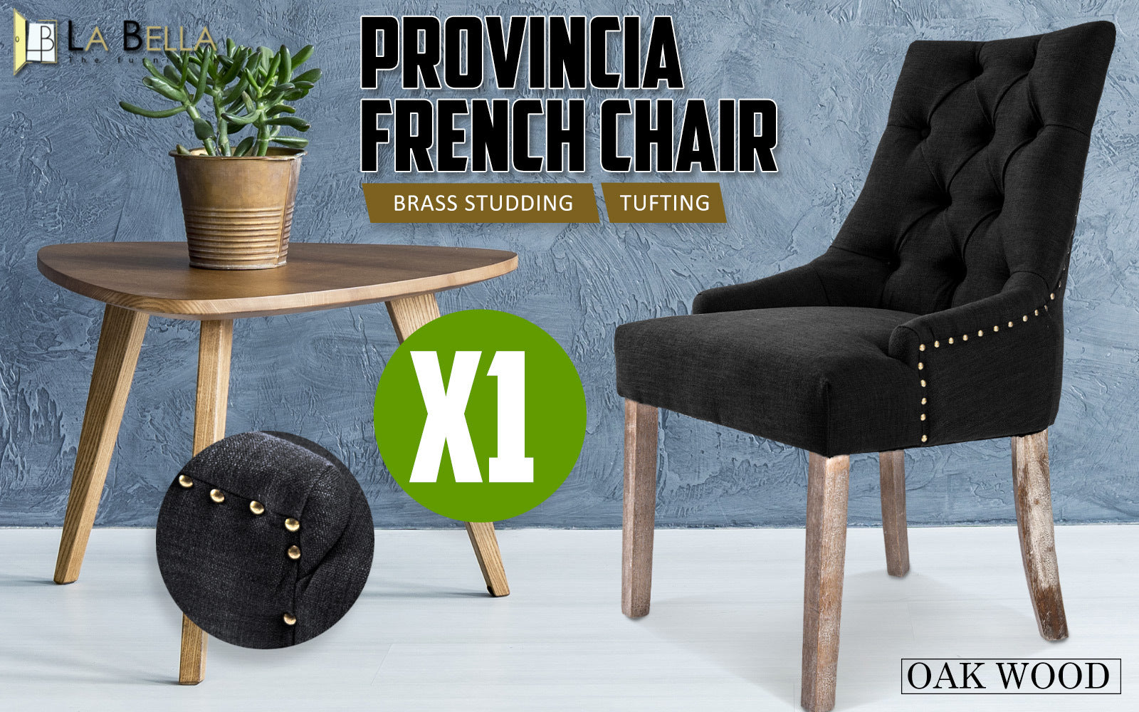 La Bella Dark Black French Provincial Dining Chair Amour Oak Leg
