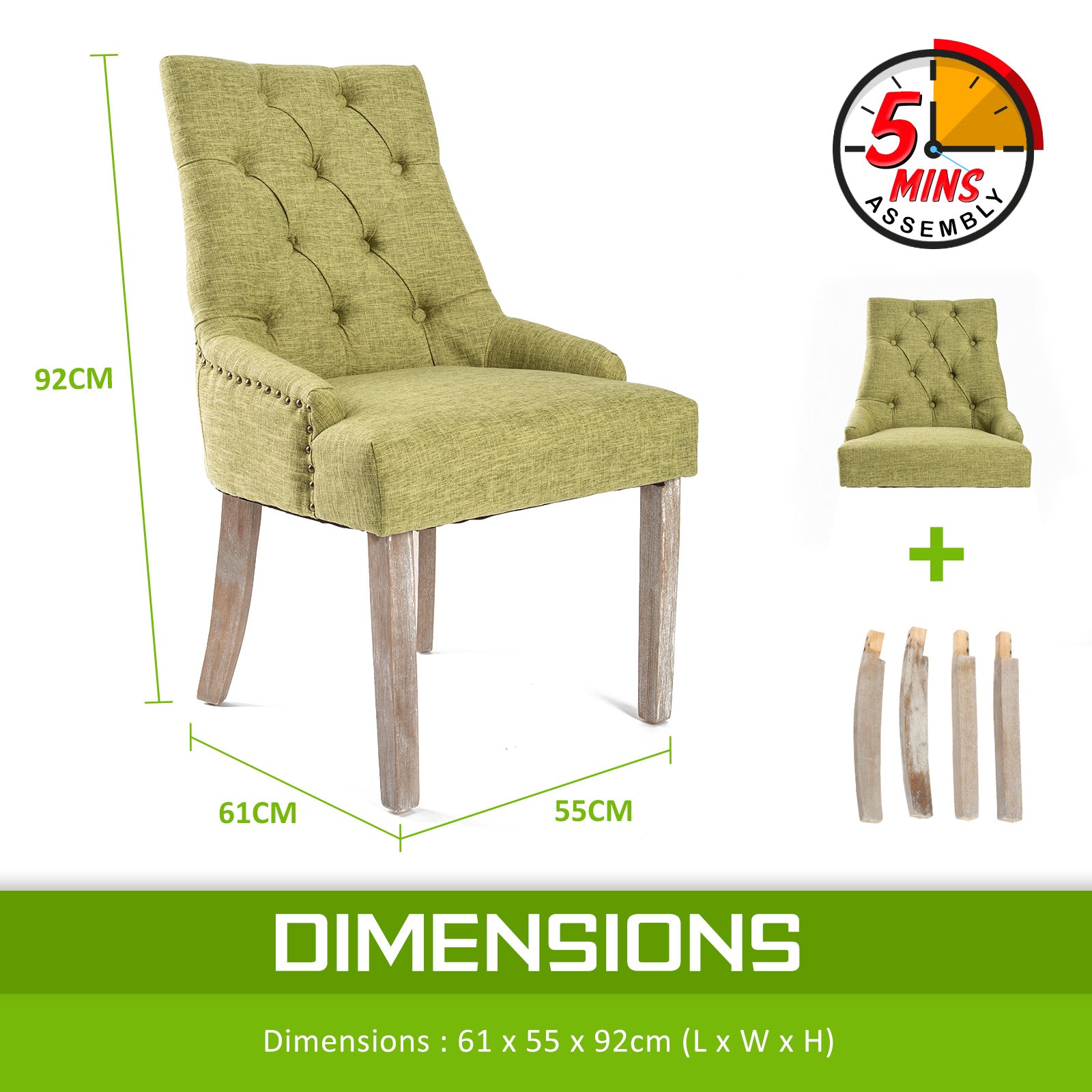 La Bella 4 Set Green French Provincial Dining Chair Amour Oak Leg