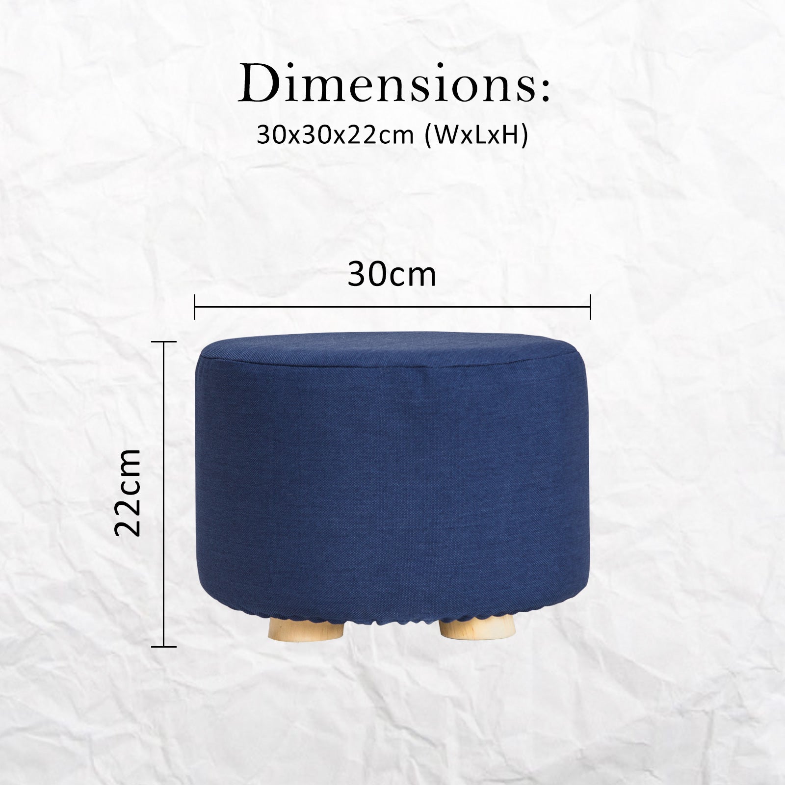 La Bella Dark Blue Fabric Ottoman Round Wooden Leg Foot Stool