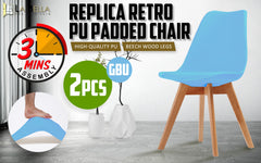 La Bella 2 Set Grey Blue Retro Dining Cafe Chair Padded Seat
