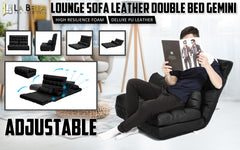 La Bella Double Seat Couch Bed Black Sofa Gemini Leather.