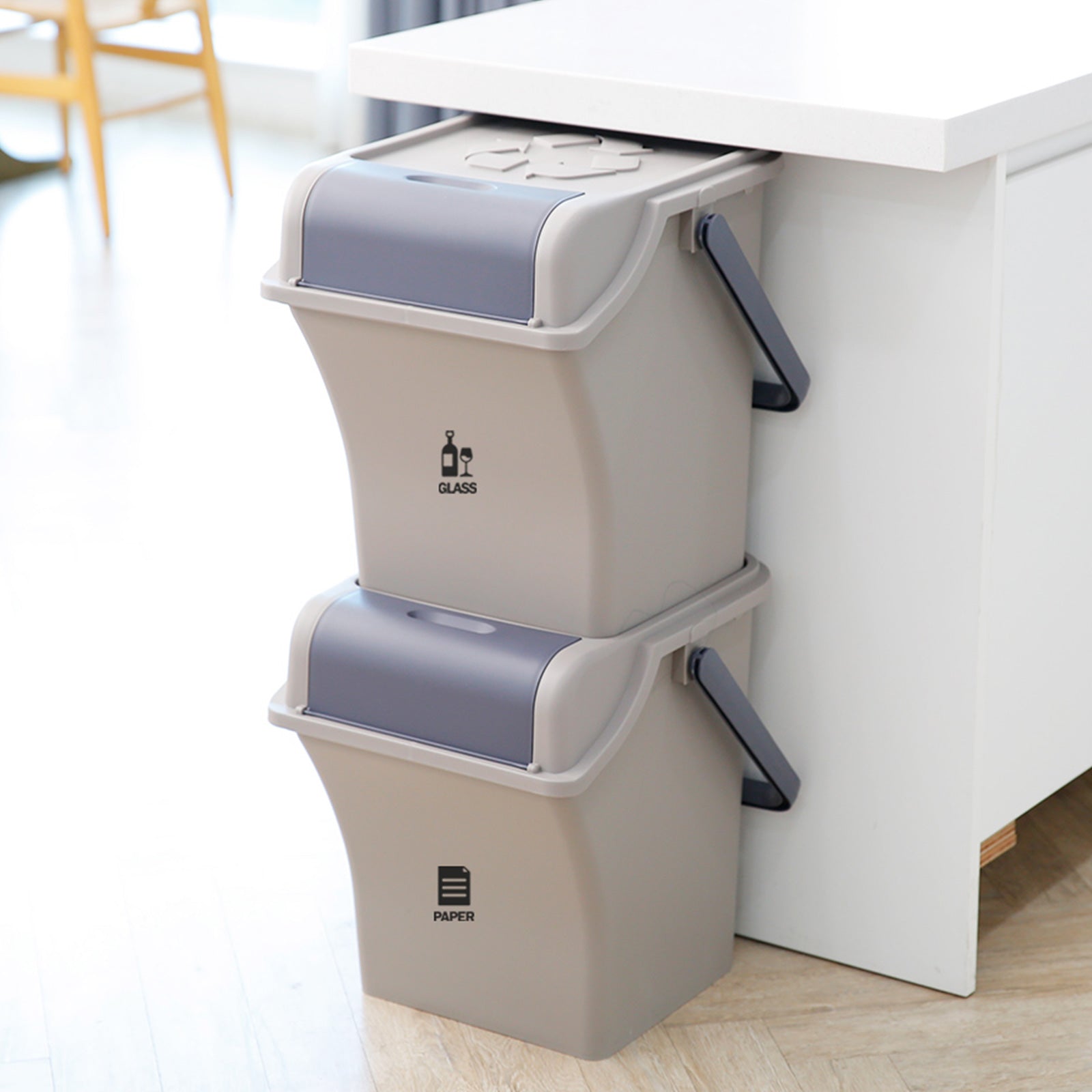 Nplastic 2 Set Brown Stackable Recycle BinRubbish Open-Touch Flip Lid 45L