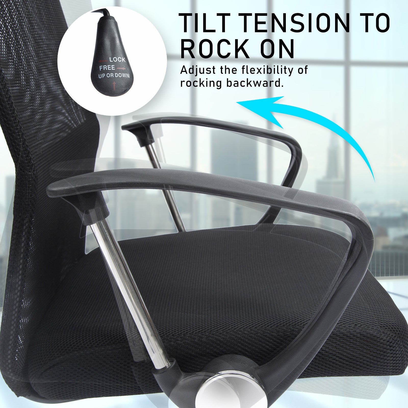 La Bella Black Office Chair Breeze Mesh High Back Tilt In-Built Lumbar