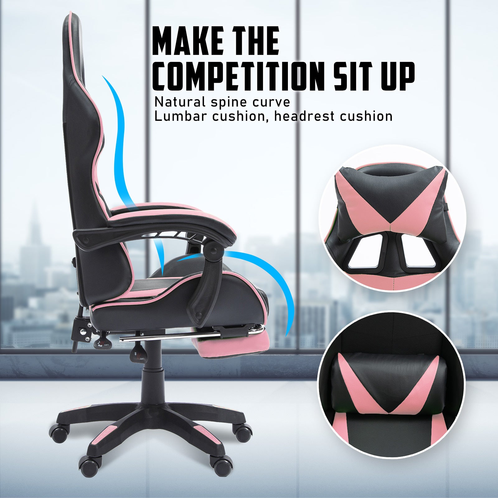 La Bella Pink Gaming Office Chair Epic Ergonomic Racing Footrest