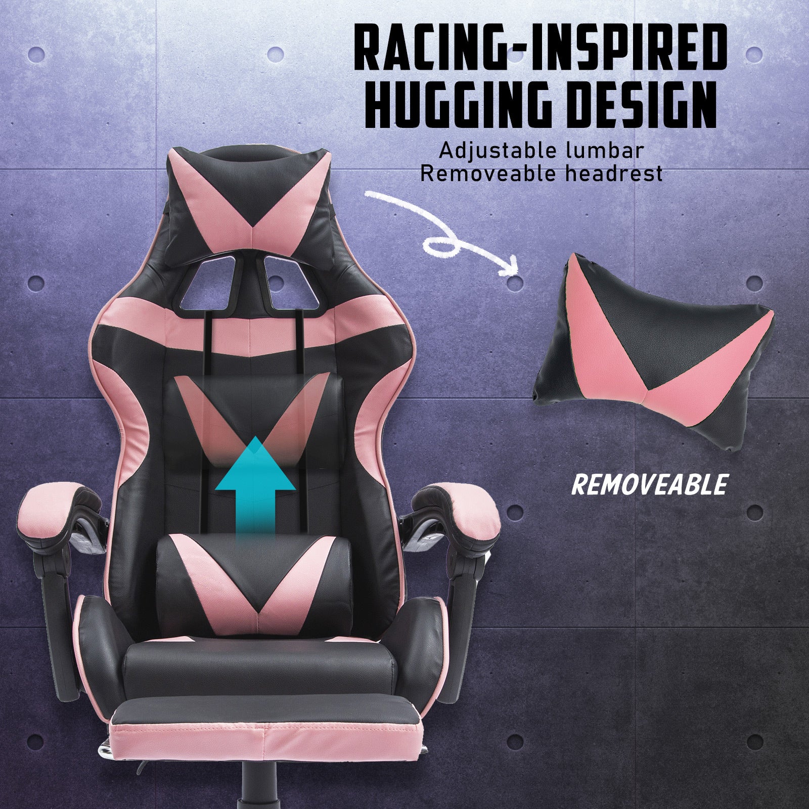 La Bella Pink Gaming Office Chair Epic Ergonomic Racing Footrest