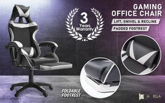 La Bella White Gaming Office Chair Epic Ergonomic Racing Footrest