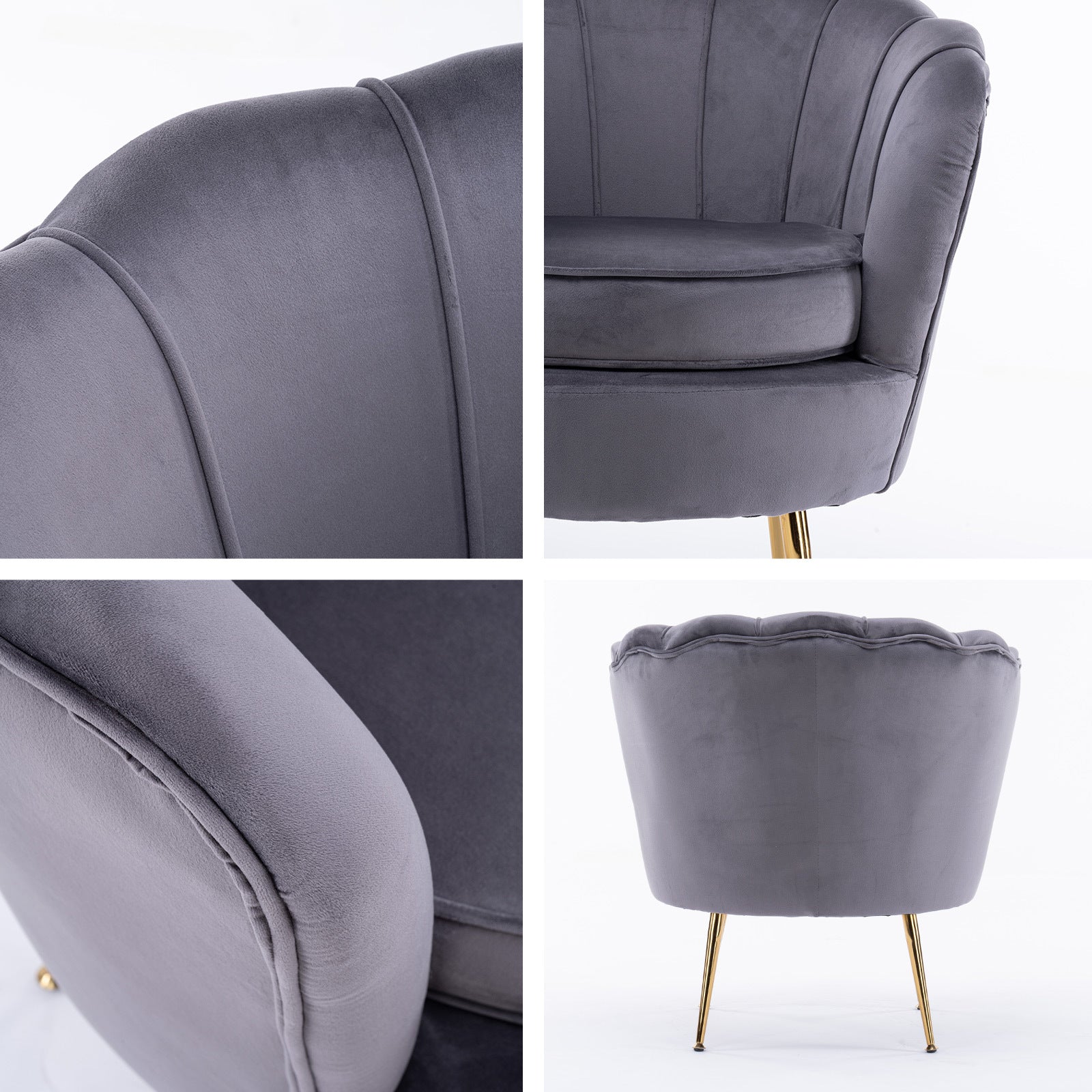La Bella Shell Scallop Grey Armchair Lounge Chair Accent Velvet