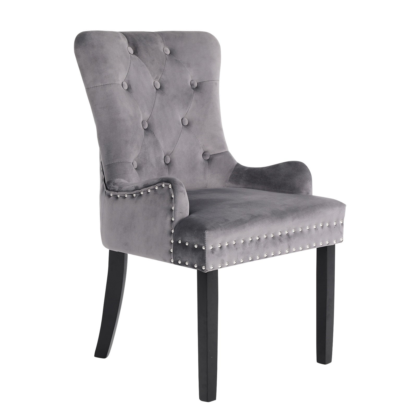La Bella Grey French Provincial Dining Chair Ring Studded Lisse Velvet Rubberwood