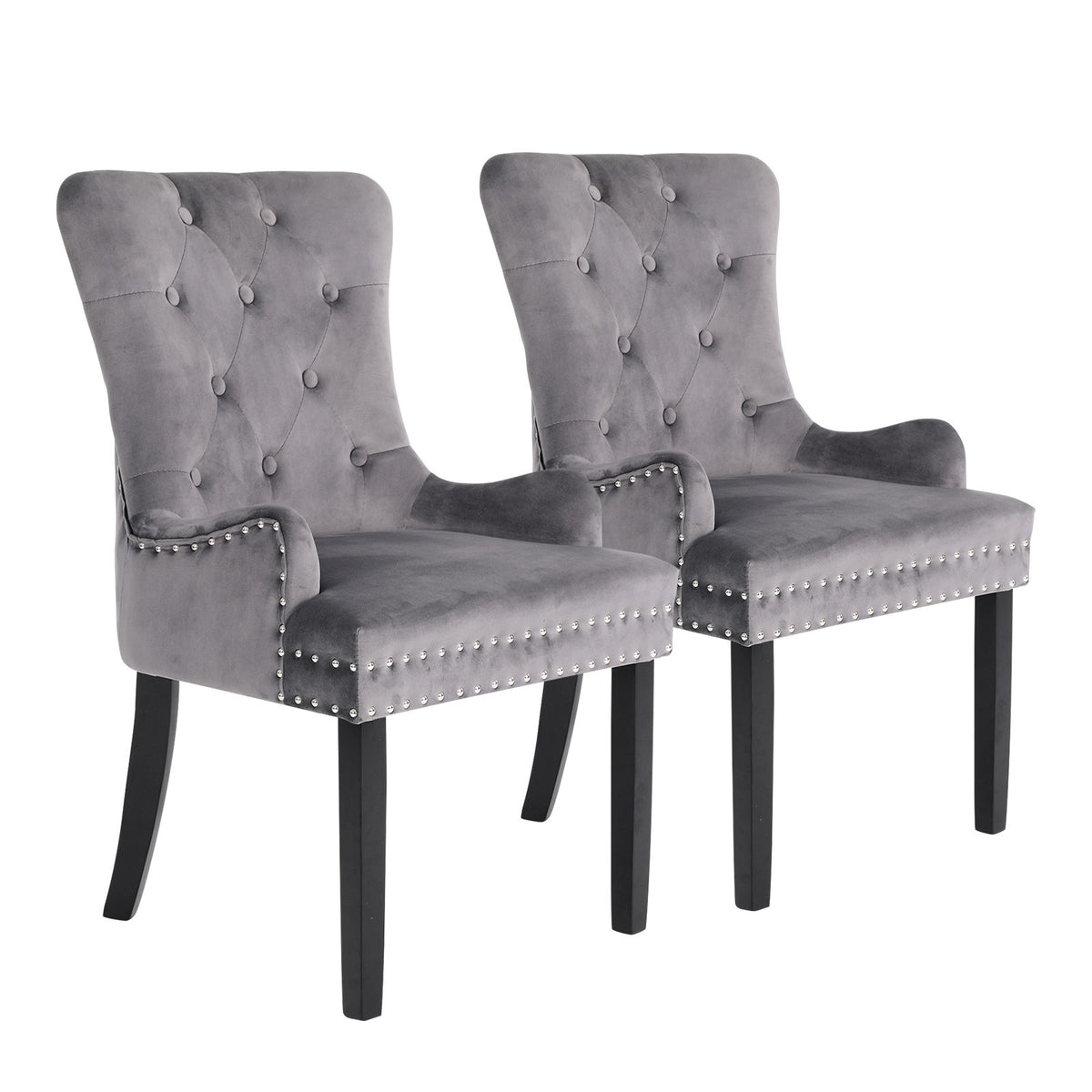 La Bella 2 Set Grey French Provincial Dining Chair Ring Studded Lisse Velvet Rubberwood