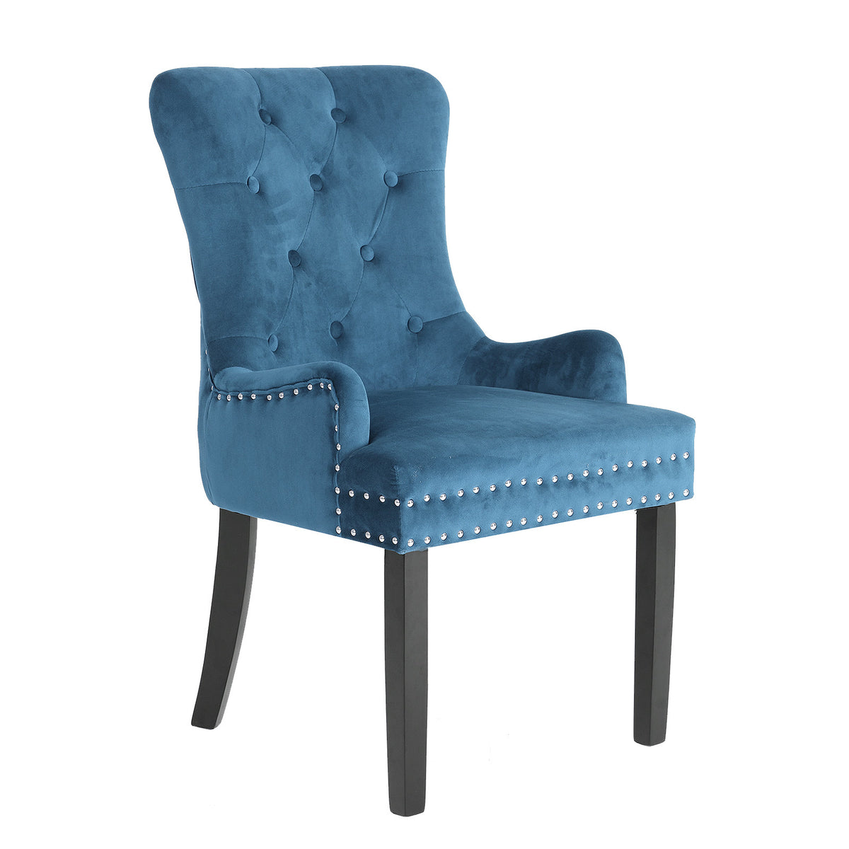 La Bella Navy Blue French Provincial Dining Chair Ring Studded Lisse Velvet Rubberwood