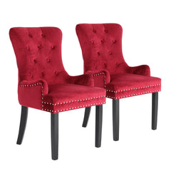 La Bella 2 Set Bordeaux Red French Provincial Dining Chair Ring Studded Lisse Velvet Rubberwood