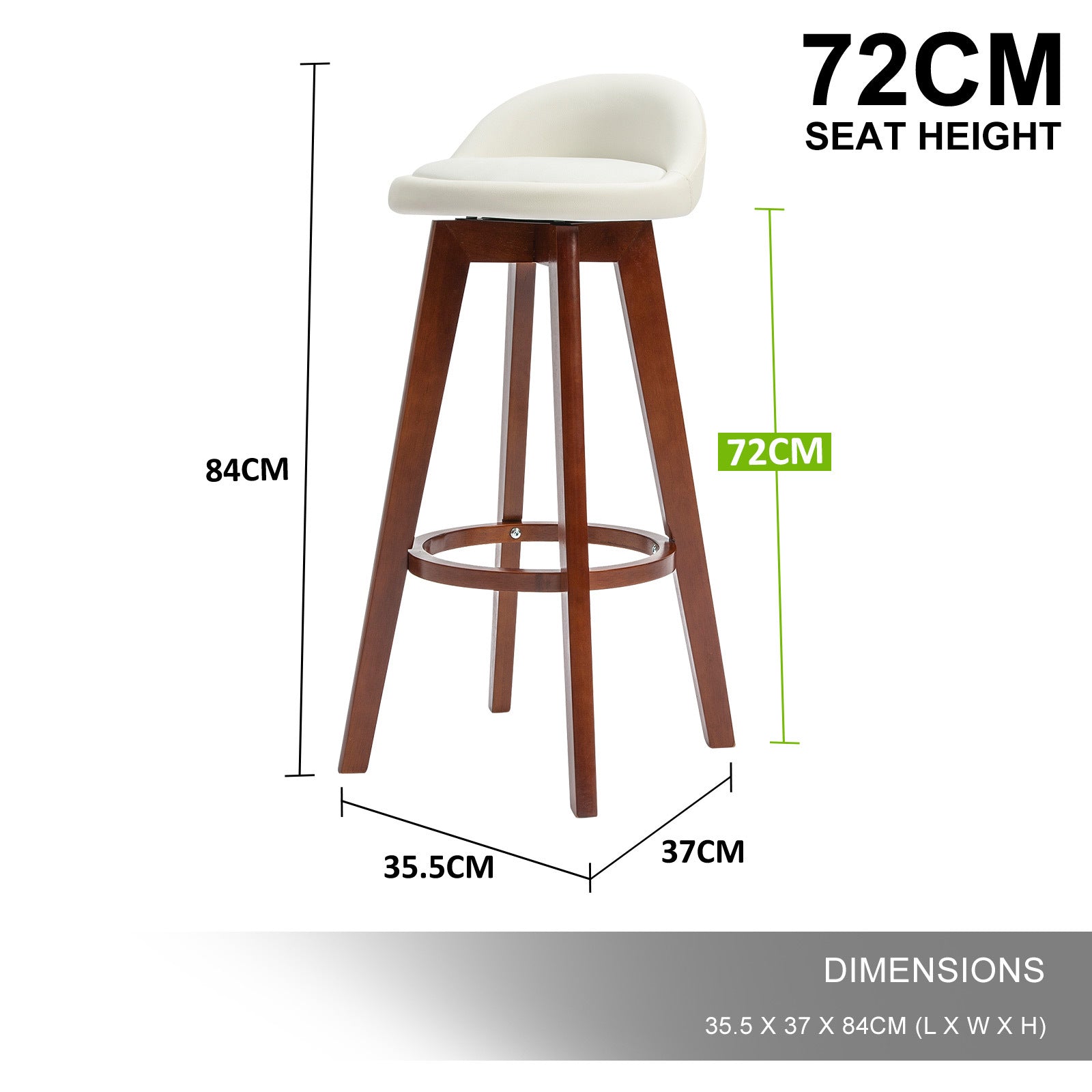 La Bella 2 Set 72cm White Brown Wooden Bar Stool Kayde Leather