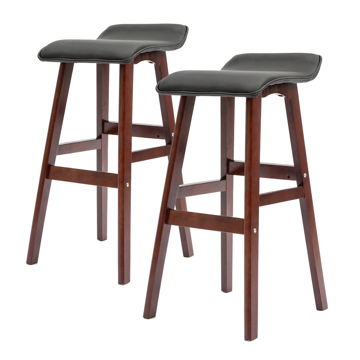 La Bella 2 Set 73cm Black Brown Wooden Bar Stool DARA Leather