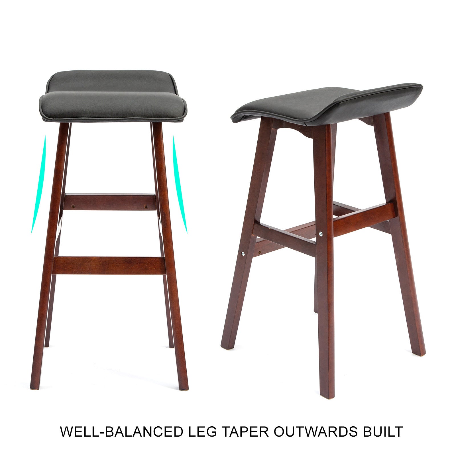 La Bella 2 Set 73cm Black Brown Wooden Bar Stool DARA Leather