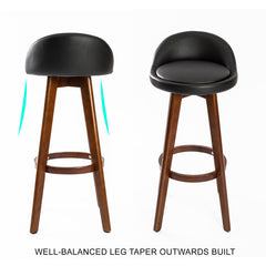 La Bella 4 Set 72cm Black Brown Wooden Bar Stool Leila Leather