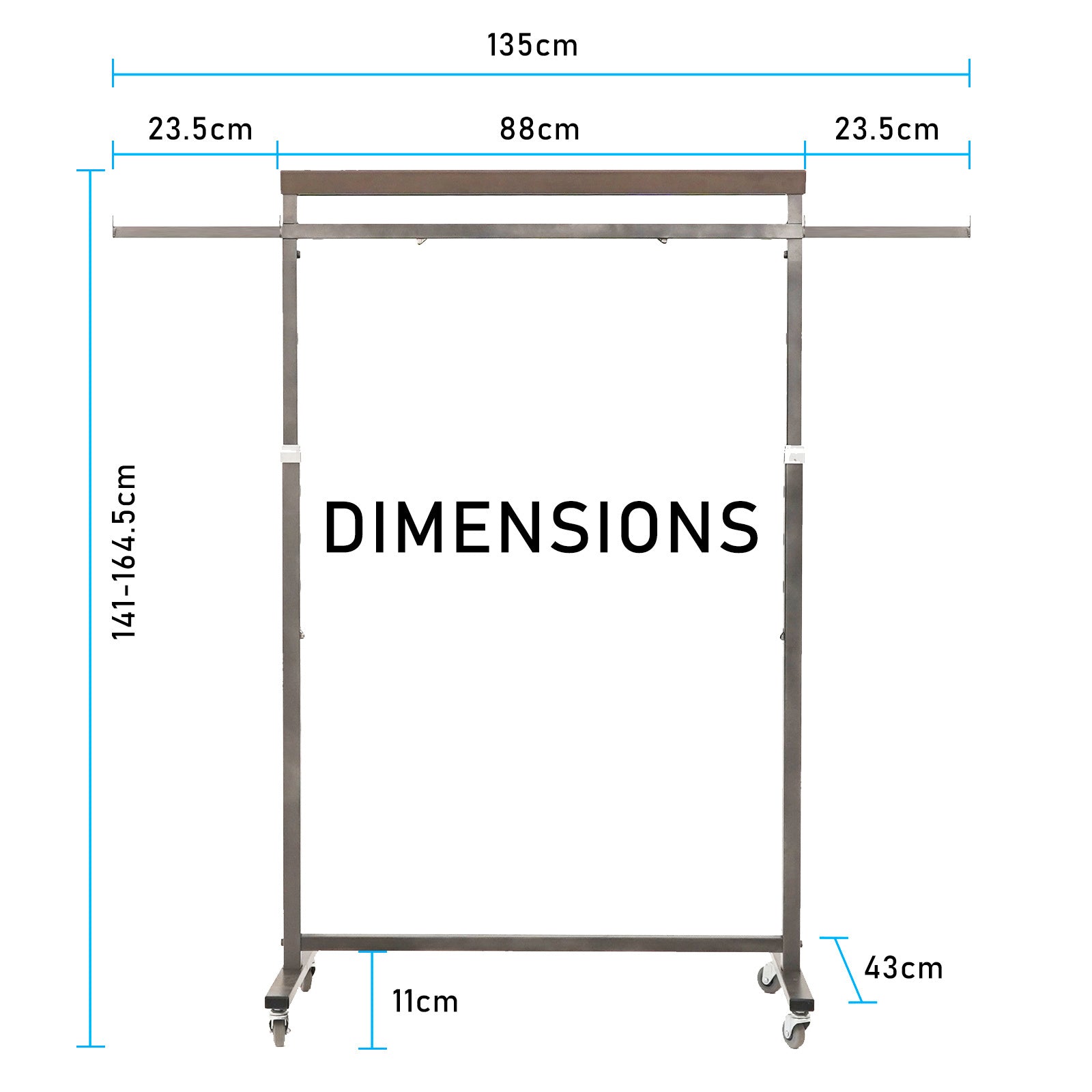 Meoktong Pearl Grey Clothes Rack Coat Stand Hanging Adjustable Rollable Steel