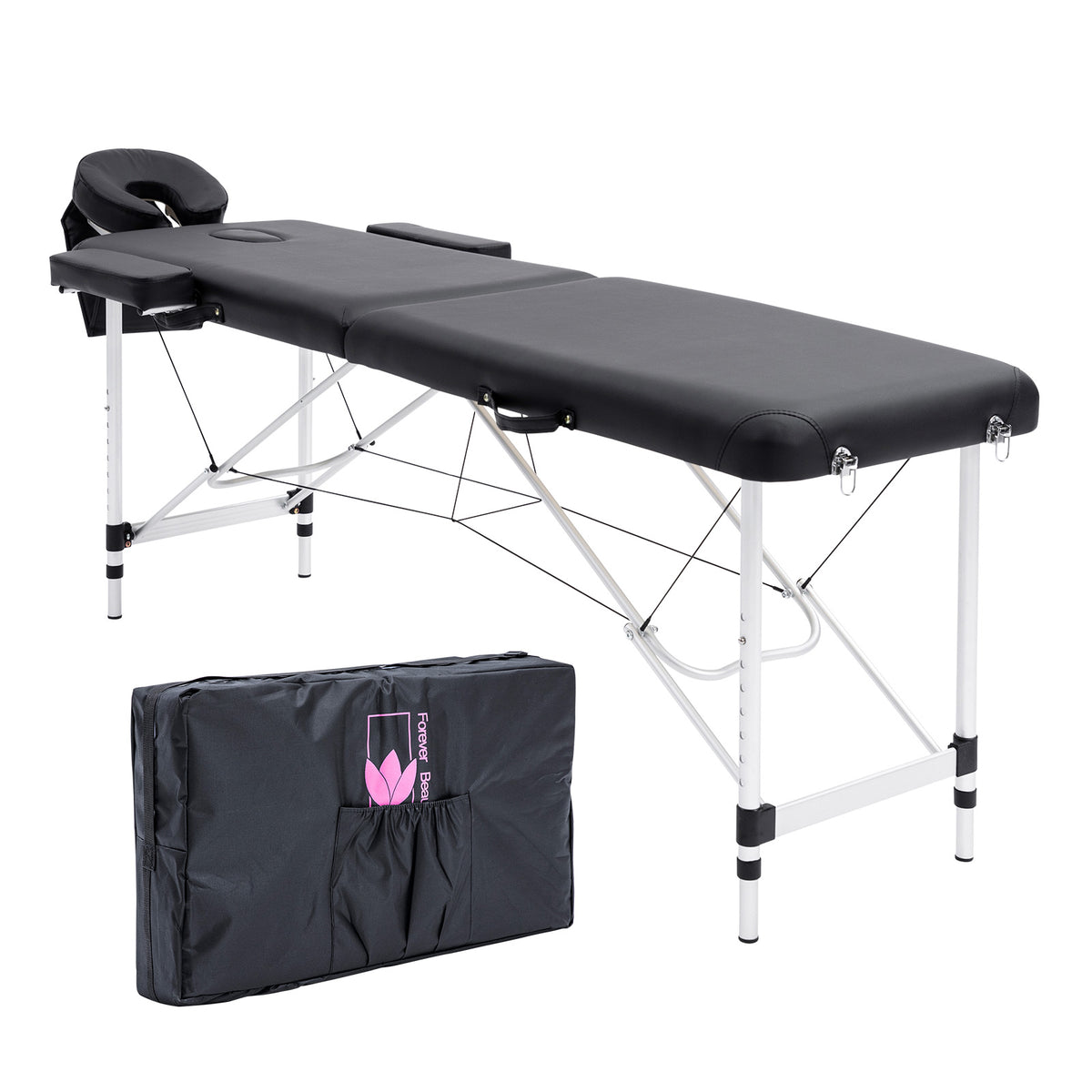 Forever Beauty Black Portable Beauty Massage Table Bed Therapy Waxing 2 Fold 55cm Aluminium