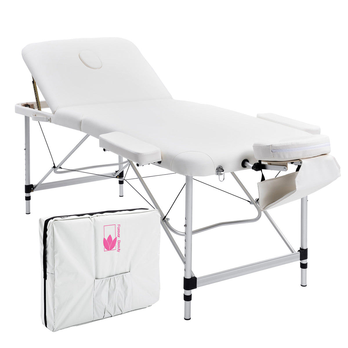 Forever Beauty White Portable Beauty Massage Table Bed Therapy Waxing 3 Fold 75cm Aluminium