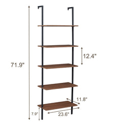 YES4HOMES Industrial Ladder Shelf Wood Wall-Mounted Bookcase Storage Rack Shelves Display