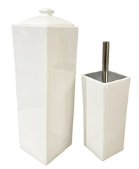 YES4HOMES Gloss White Ceramic Bathroom Accessories Set Toilet Brush Paper Roll Holder