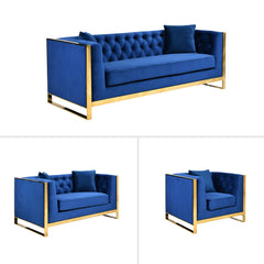 William Lounge - Blue Velvet - Gold Trims