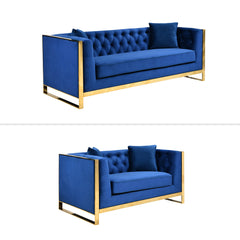 William Lounge - Blue Velvet - Gold Trims