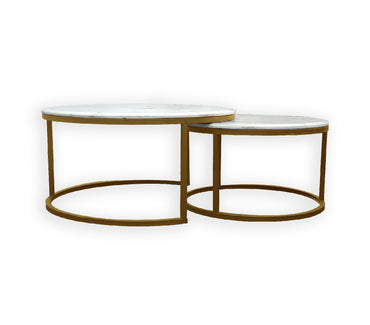 Nesting Style Coffee Table - White on Champagne Gold - 80cm/60cm