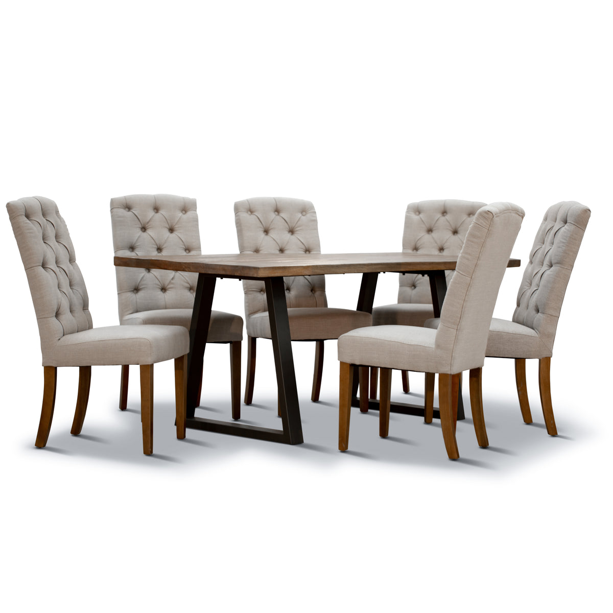 Begonia 7pc Dining Set 180cm Live Edge Table 6 Beige Fabric Chair Mango Wood