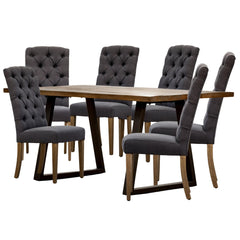 Begonia 7pc Dining Set 180cm Live Edge Table 6 Charcoal Fabric Chair Mango Wood