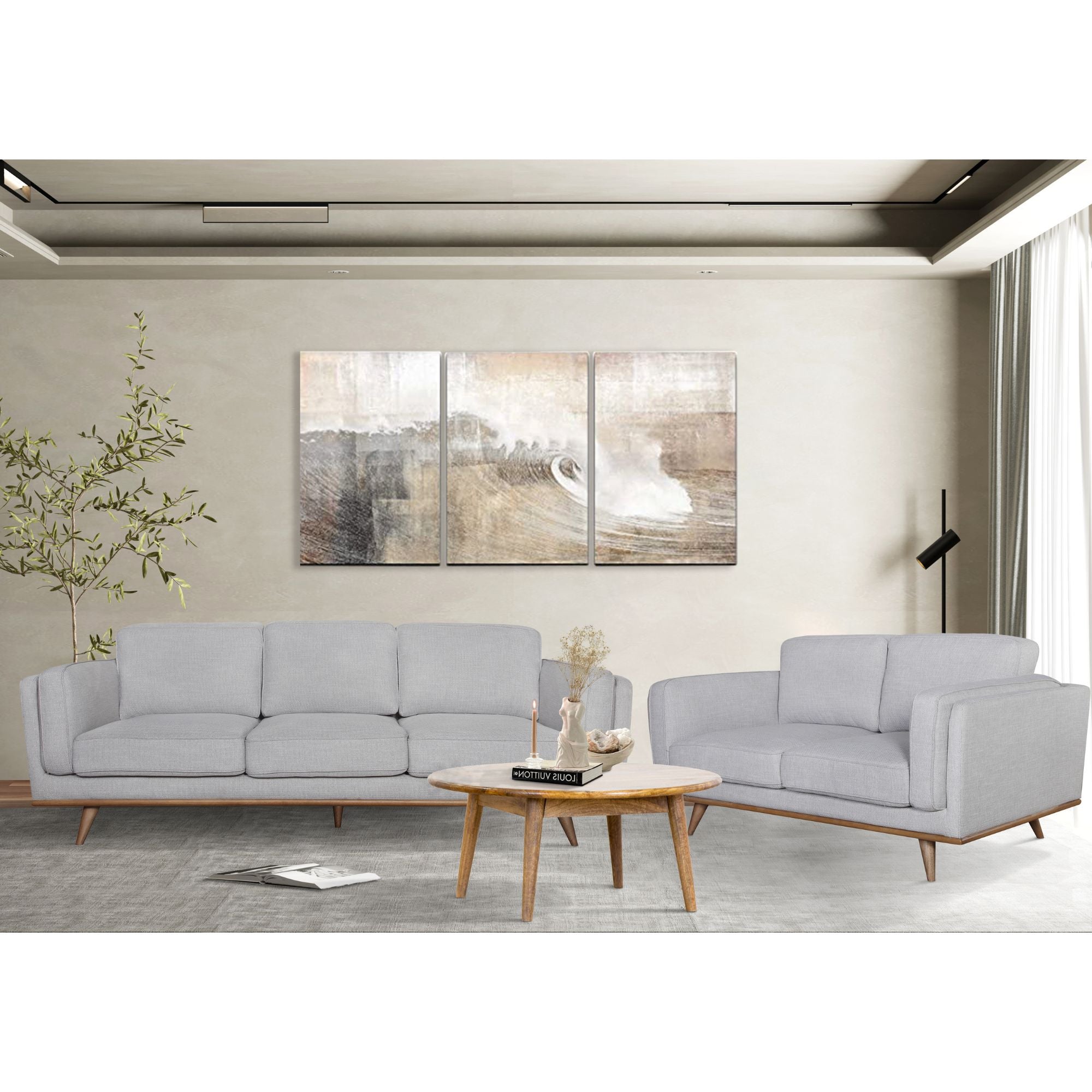 Petalsoft 2 + 3 Seater Sofa Set Fabric Uplholstered Lounge Couch - Grey.