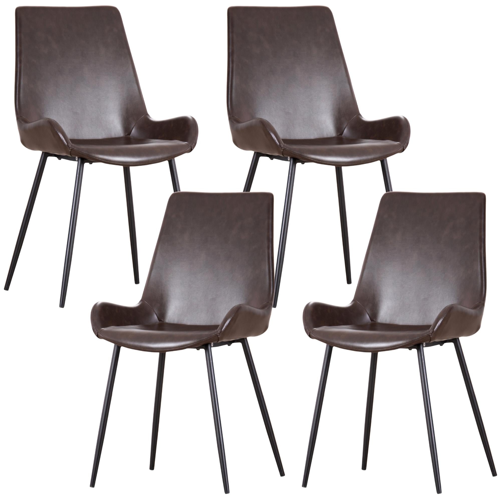 Brando  Set of 4 PU Leather Upholstered Dining Chair Metal Leg - Brown
