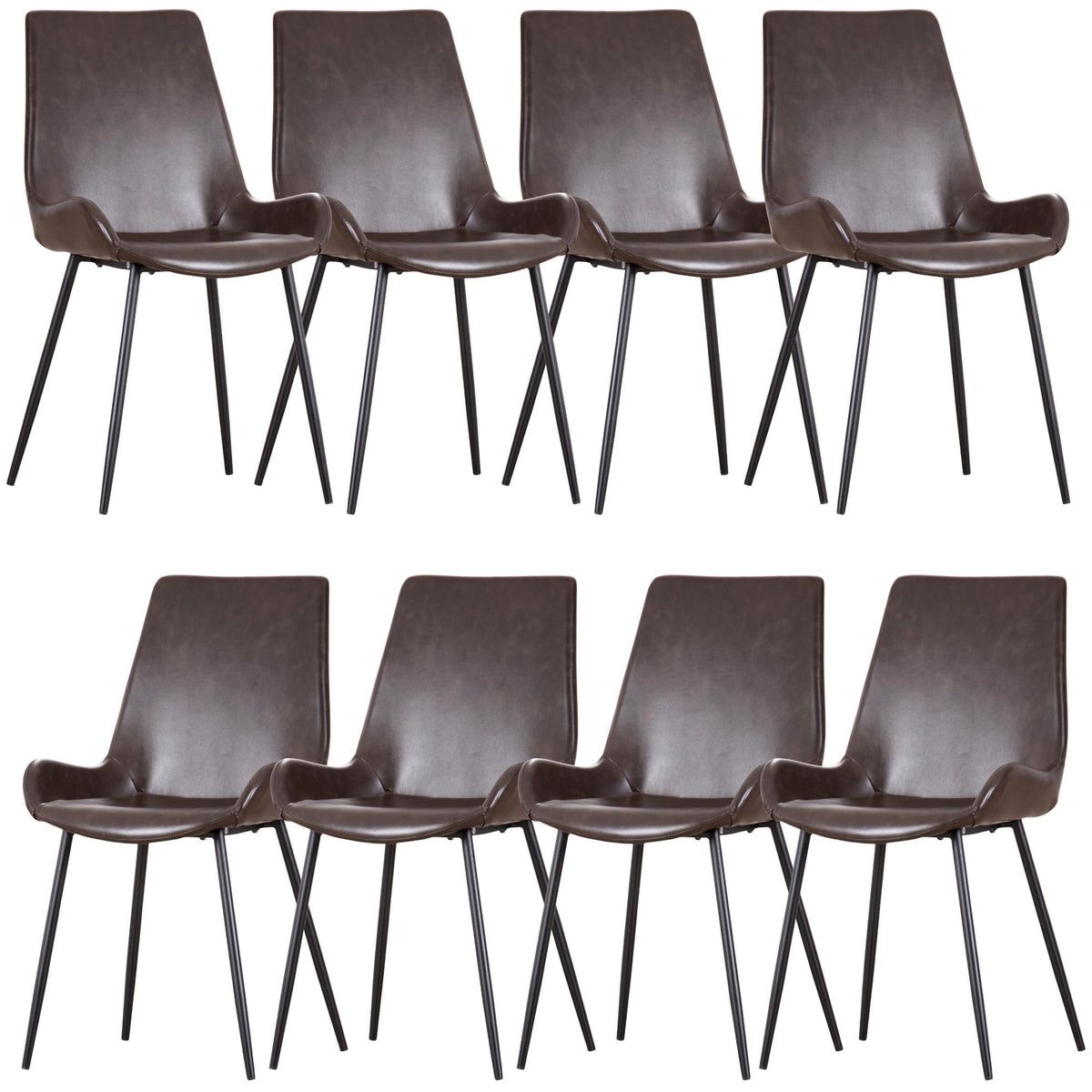 Brando  Set of 8 PU Leather Upholstered Dining Chair Metal Leg - Brown