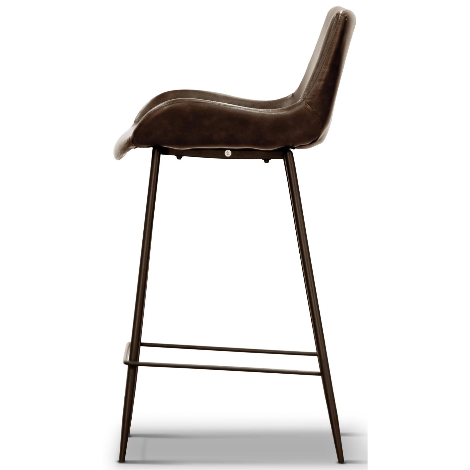 Brando  Set of 4 PU Leather Upholstered Bar Chair Metal Leg Stool - Brown