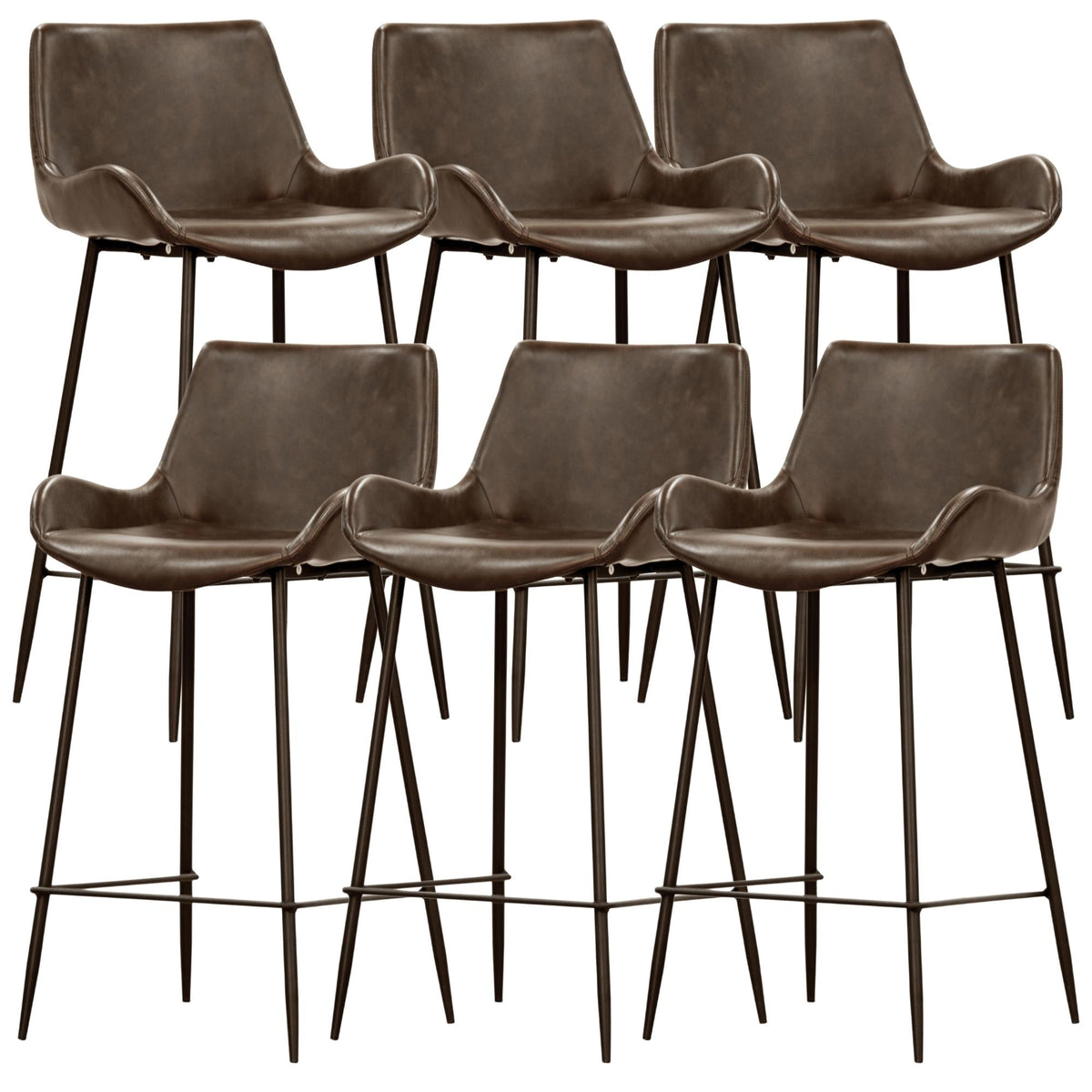 Brando  Set of 6 PU Leather Upholstered Bar Chair Metal Leg Stool - Brown