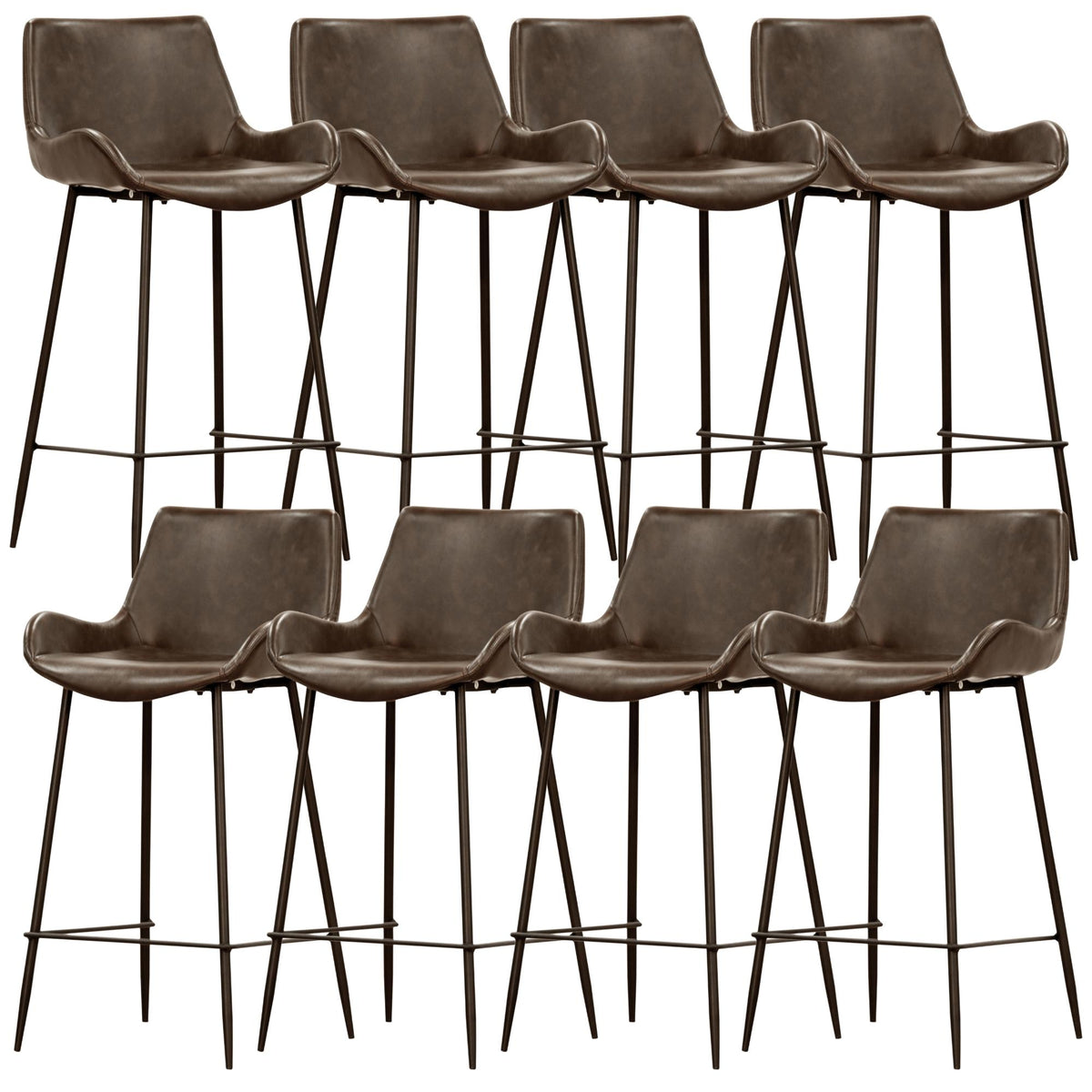 Brando  Set of 8 PU Leather Upholstered Bar Chair Metal Leg Stool - Brown