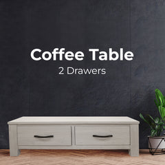 Foxglove Coffee Table 127cm 2 Drawer Solid Mt Ash Timber Wood - White