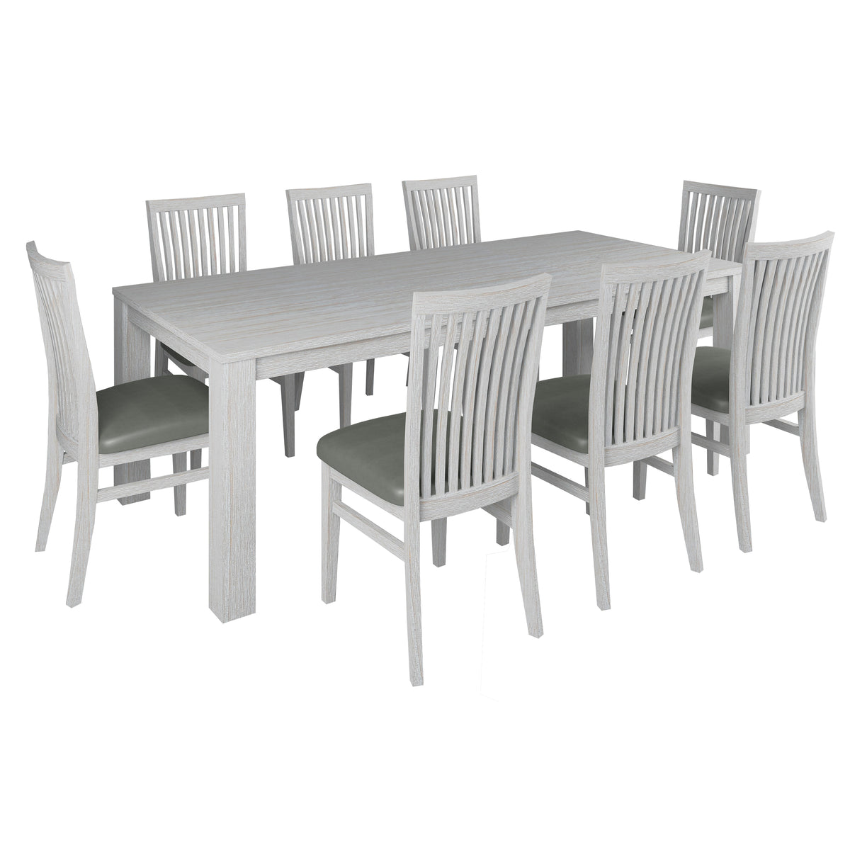 Foxglove 9pc Dining Set 225cm Table 8 PU Seat Chair Solid Mt Ash Wood - White