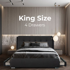 Kiama King Size Bed Frame Timber Mattress Base With Storage Drawers - Grey