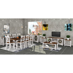 Erica 7pc Dining Set 200cm Table 6 Chair Solid Acacia Wood Timber Brown White