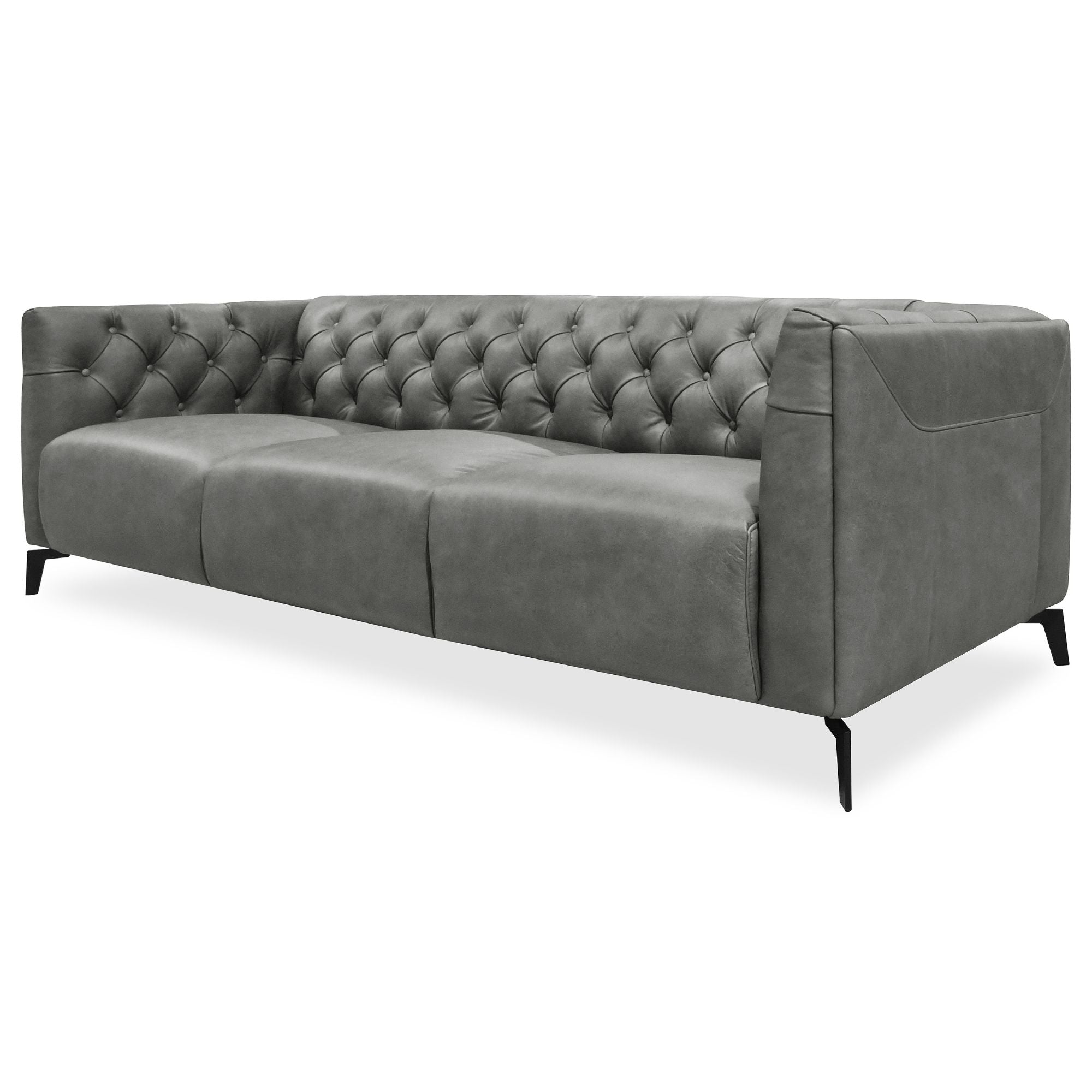 Luxe Genuine Forli Leather Sofa 3.5 Seater Upholstered Lounge Couch - Dark Grey.