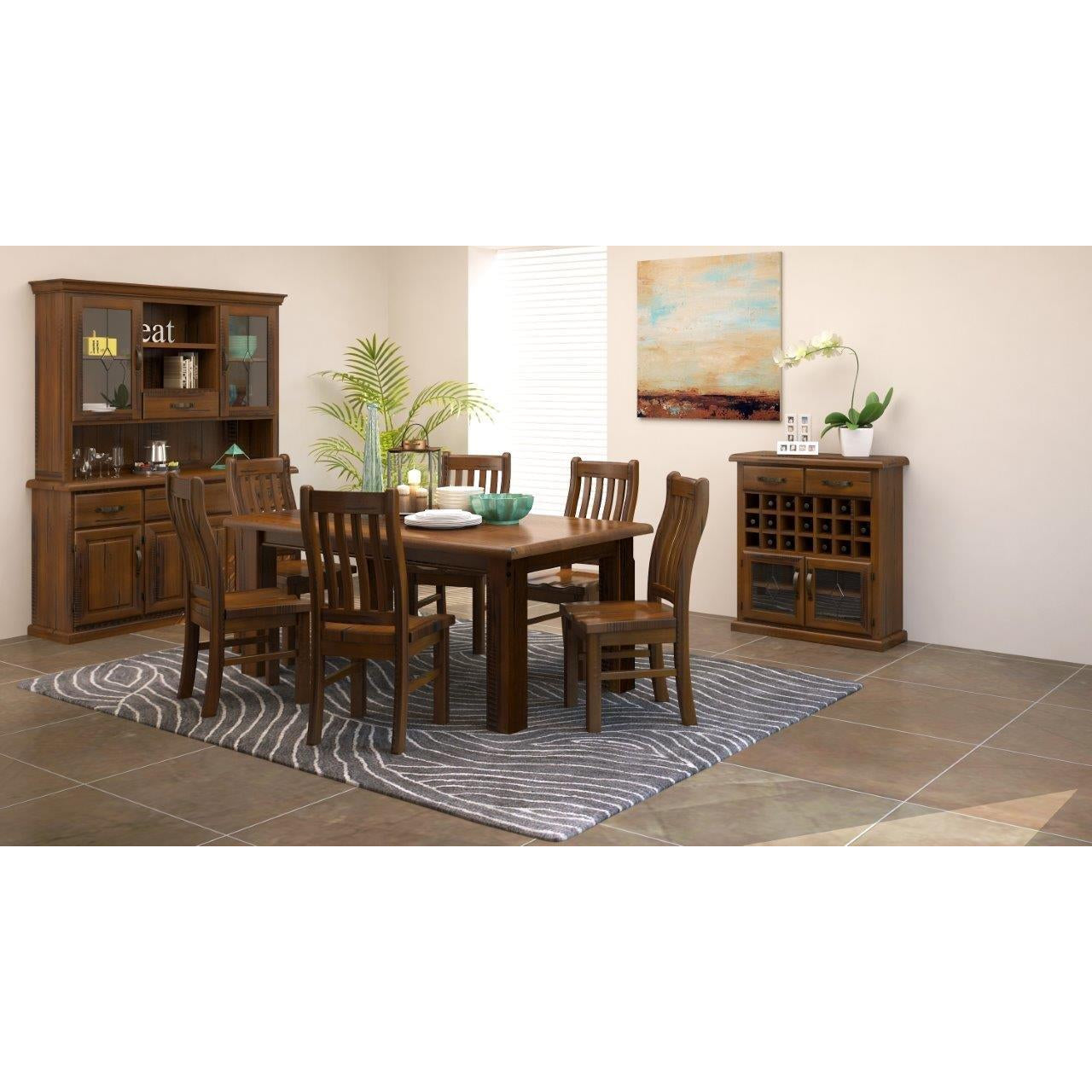 Umber 7pc Dining Set 180cm Table 6 Chair Solid Pine Wood Timber - Dark Brown