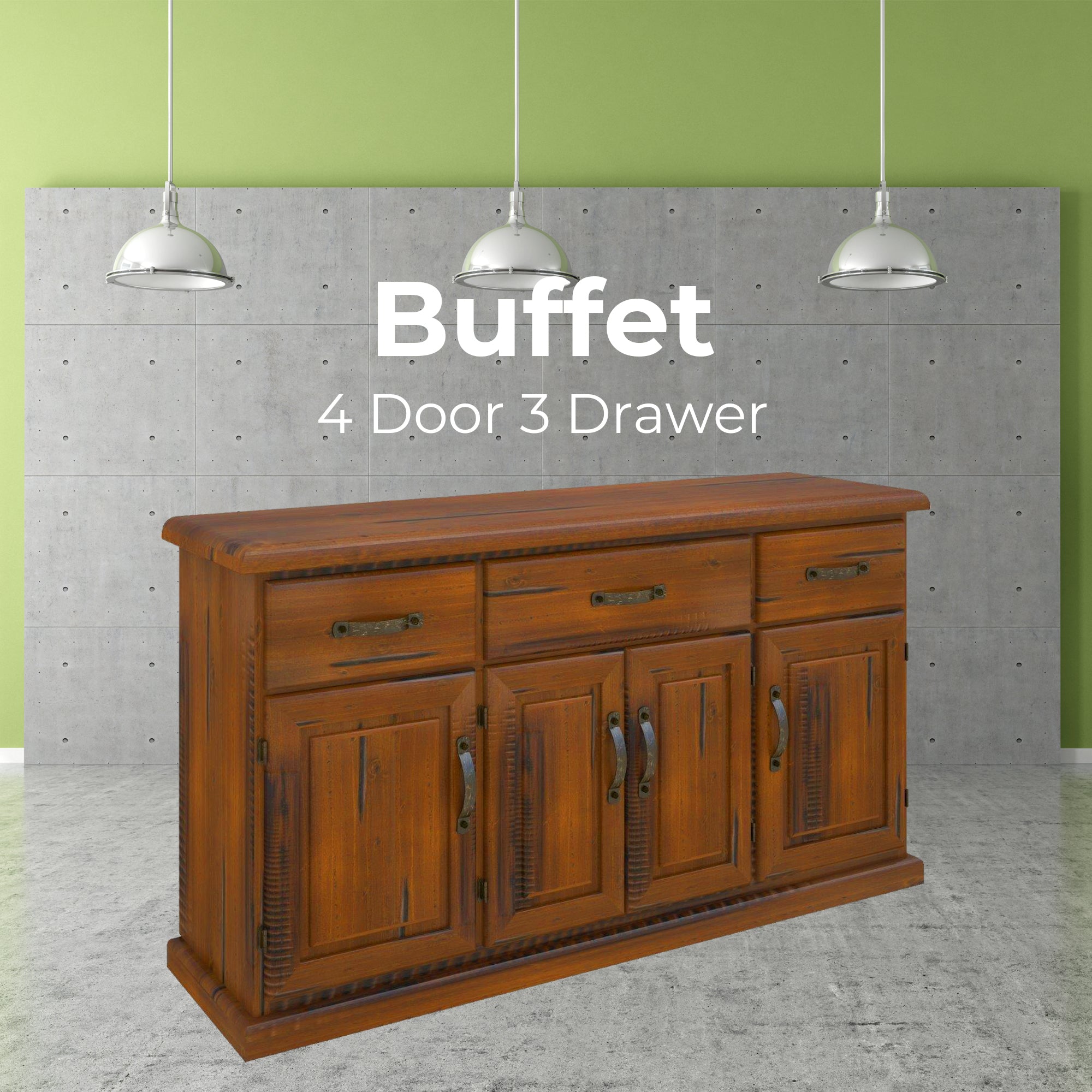 Umber Buffet Table 163cm 4 Door 3 Drawer Solid Pine Timber Wood - Dark Brown