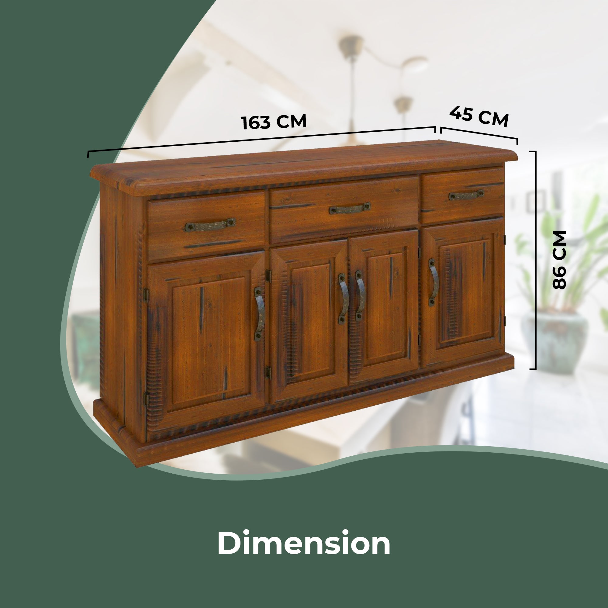 Umber Buffet Table 163cm 4 Door 3 Drawer Solid Pine Timber Wood - Dark Brown