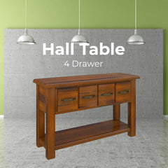 Umber Console Hallway Entry Table 136cm Solid Pine Timber Wood - Dark Brown