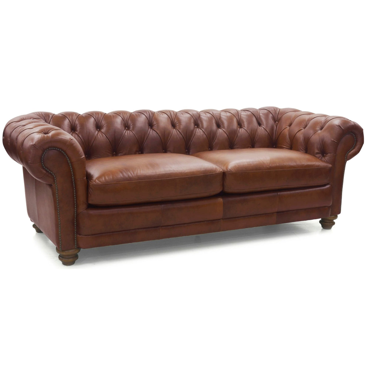 Sonny 3 Seater Genuine Leather Sofa Chestfield Lounge Couch - Butterscotch.