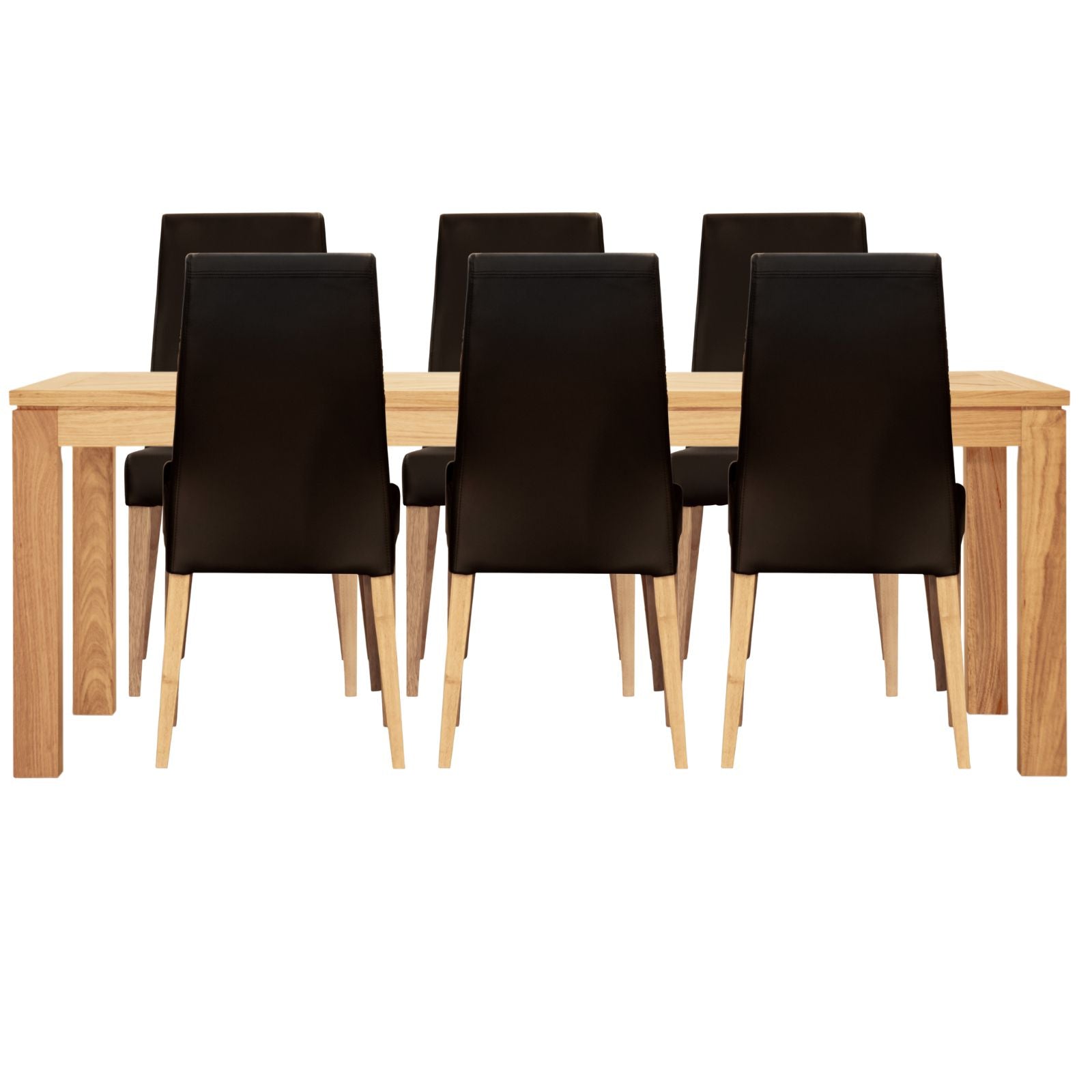 Rosemallow 7pc Dining Set 180cm Table 6 Black PU Chair Solid Messmate Timber